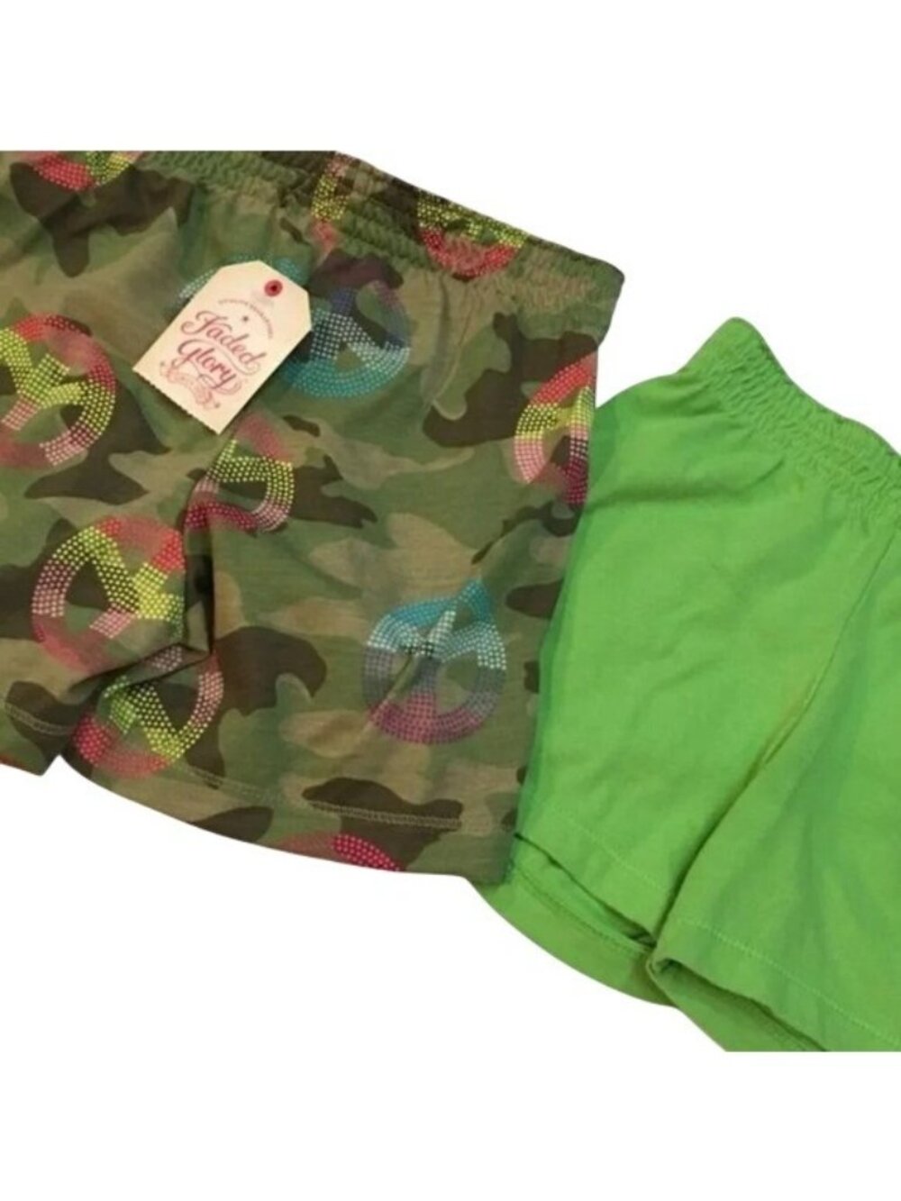 Faded Glory Girls Shorts Fluorescent Green & Multi Green Lot of 2 Size XS